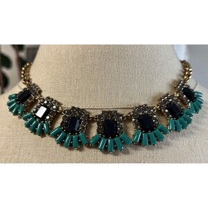 J Crew Teal  & Navy Blue Gold-Tone Statement Necklace